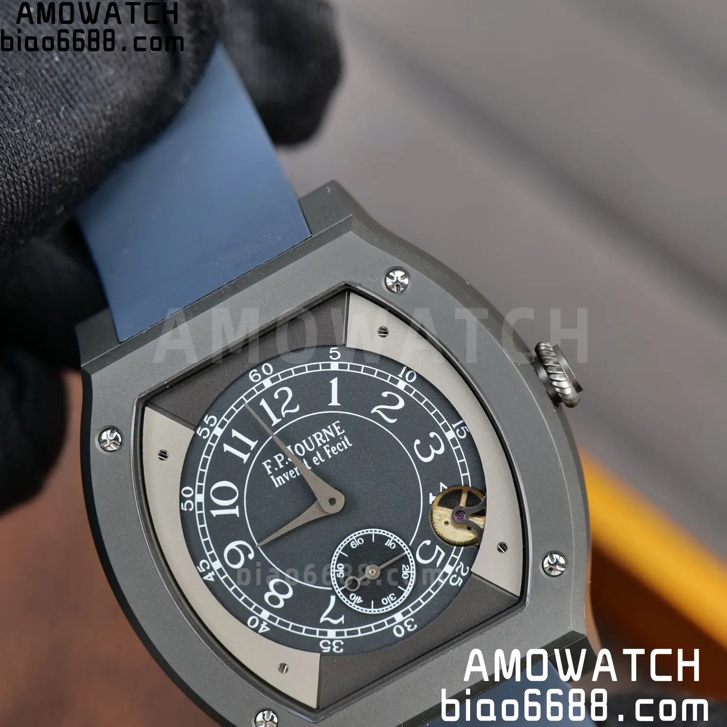 FPJ F.P.Journe Elegante PVD FJ Factory Best Edition Black Dial on Blue Rubber Strap Quartz V2 117 cfb2a5b66f3a2e8 AMO Watch