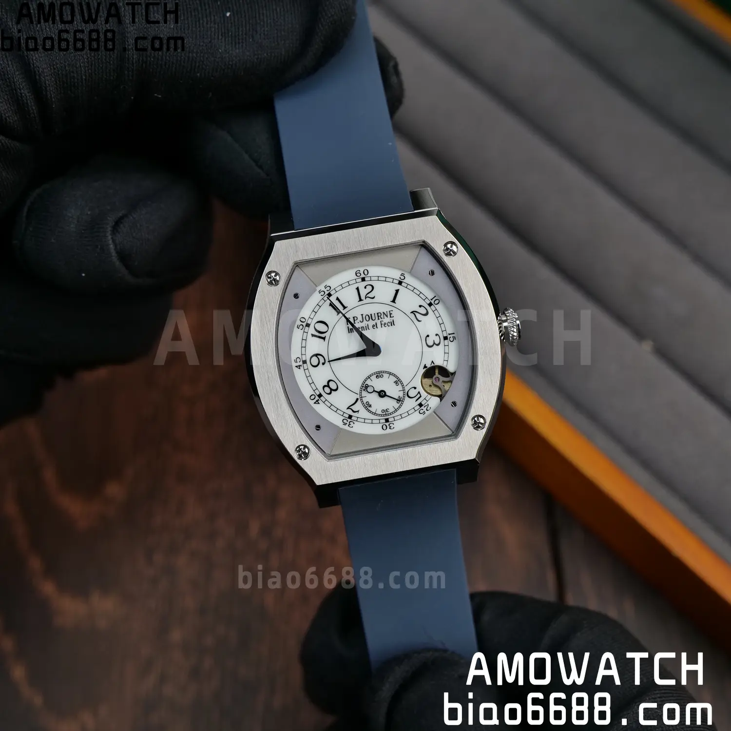 FPJ F.P.Journe Elegante FJ Factory Best Edition White Dial on Blue Rubber Strap Quartz V2 83 d3cfc279d25ee9d AMO Watch