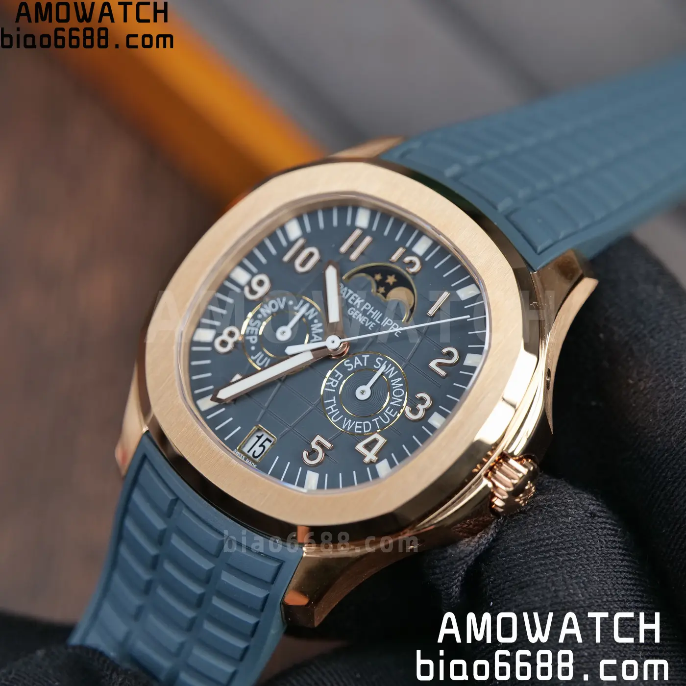 Patek Philippe Aquanaut 5261R RG APW Factory 1:1 Best Edition Dial on Blue Rubber Strap V2 94 d6d245050a08968 AMO Watch