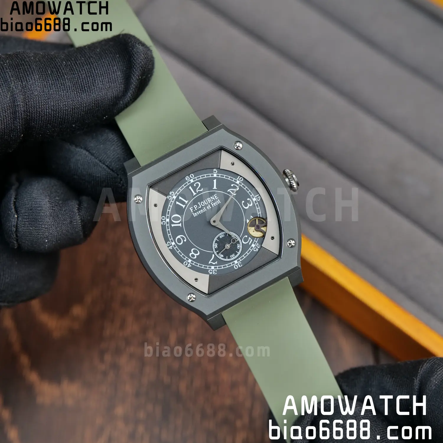 FPJ F.P.Journe Elegante PVD FJ Factory Best Edition Black Dial on Green Rubber Strap Quartz V2 79 daf75ecb4be14ec AMO Watch