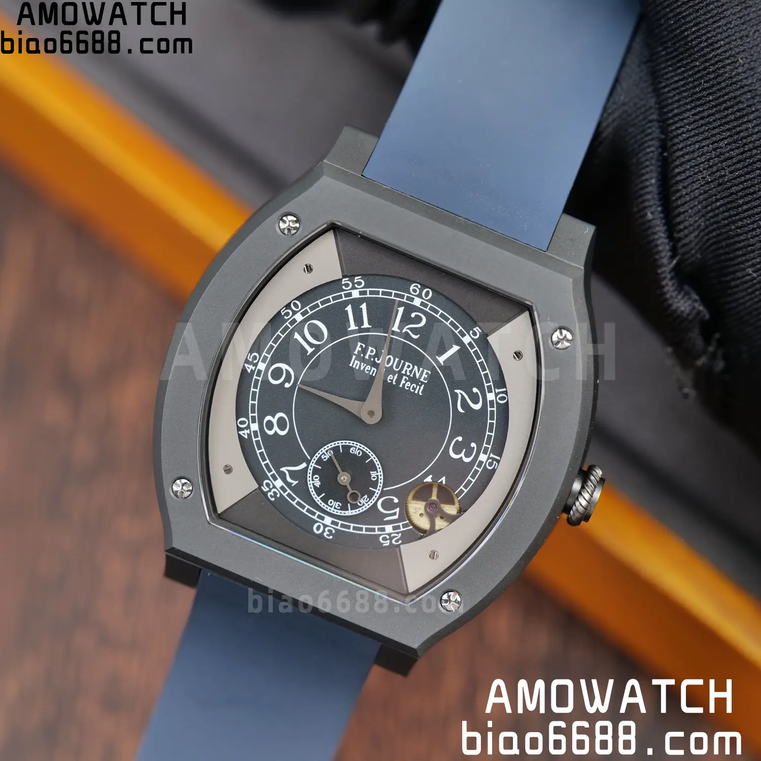 FPJ F.P.Journe Elegante PVD FJ Factory Best Edition Black Dial on Blue Rubber Strap Quartz V2 124 db00491aca5030d AMO Watch