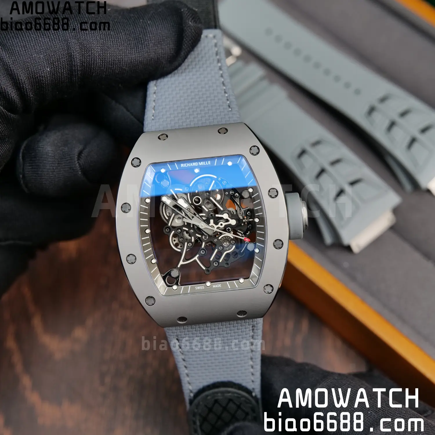 RICHARD MILLE RM055 Gray Ceramic UMI 1:1 Best Edition on Nylon Strap RMUL2 Free Sprung 41 dc78e57e7bff709 AMO Watch
