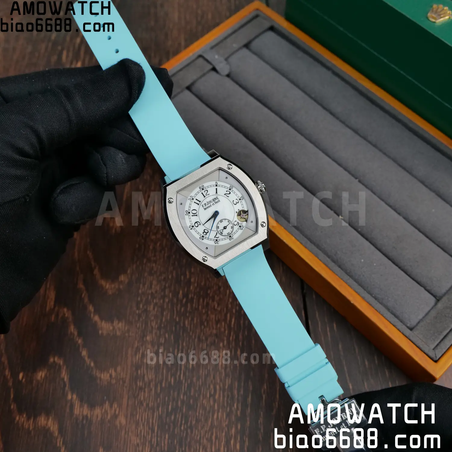 FPJ F.P.Journe Elegante FJ Factory Best Edition White Dial on Light Blue Rubber Strap Quartz V2 78 e294ae9fe960e30 AMO Watch