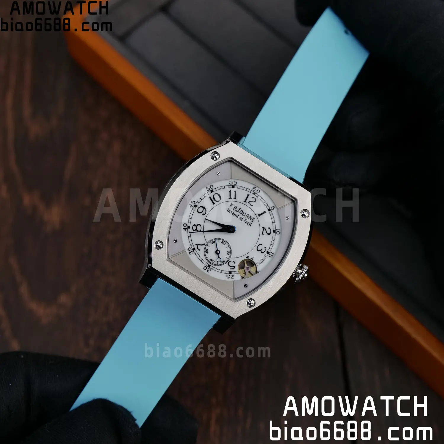 FPJ F.P.Journe Elegante FJ Factory Best Edition White Dial on Light Blue Rubber Strap Quartz V2 81 e32239ddcacc79d AMO Watch