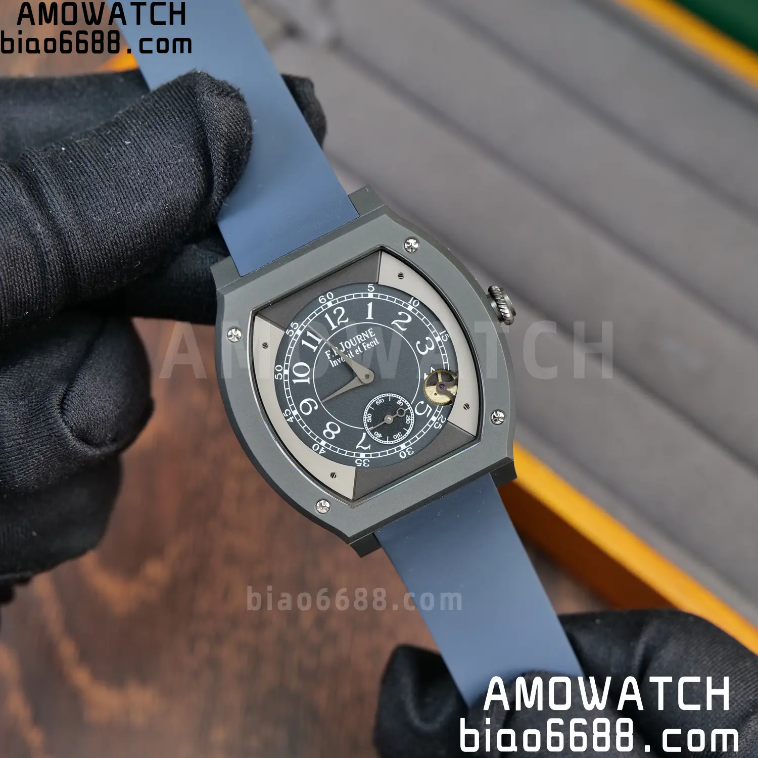 FPJ F.P.Journe Elegante PVD FJ Factory Best Edition Black Dial on Blue Rubber Strap Quartz V2 100 e33f28fbe0fb001 AMO Watch