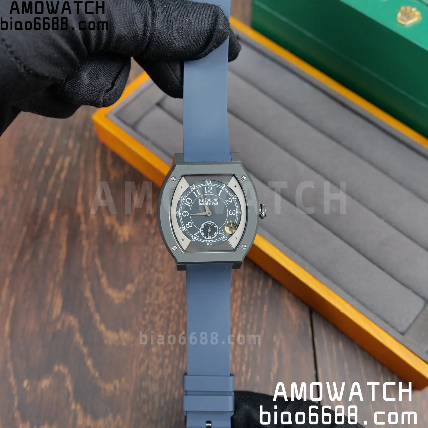 FPJ F.P.Journe Elegante PVD FJ Factory Best Edition Black Dial on Blue Rubber Strap Quartz V2 99 e53ce3f1794c874 AMO Watch