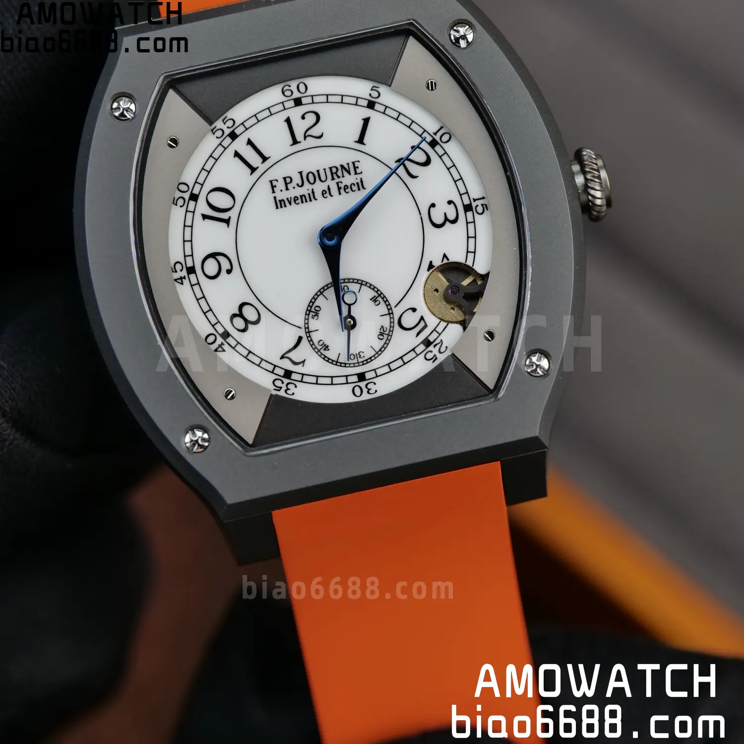 FPJ F.P.Journe Elegante PVD FJ Factory Best Edition White Dial on Orange Rubber Strap Quartz V2 96 f35ddea01f9876e AMO Watch