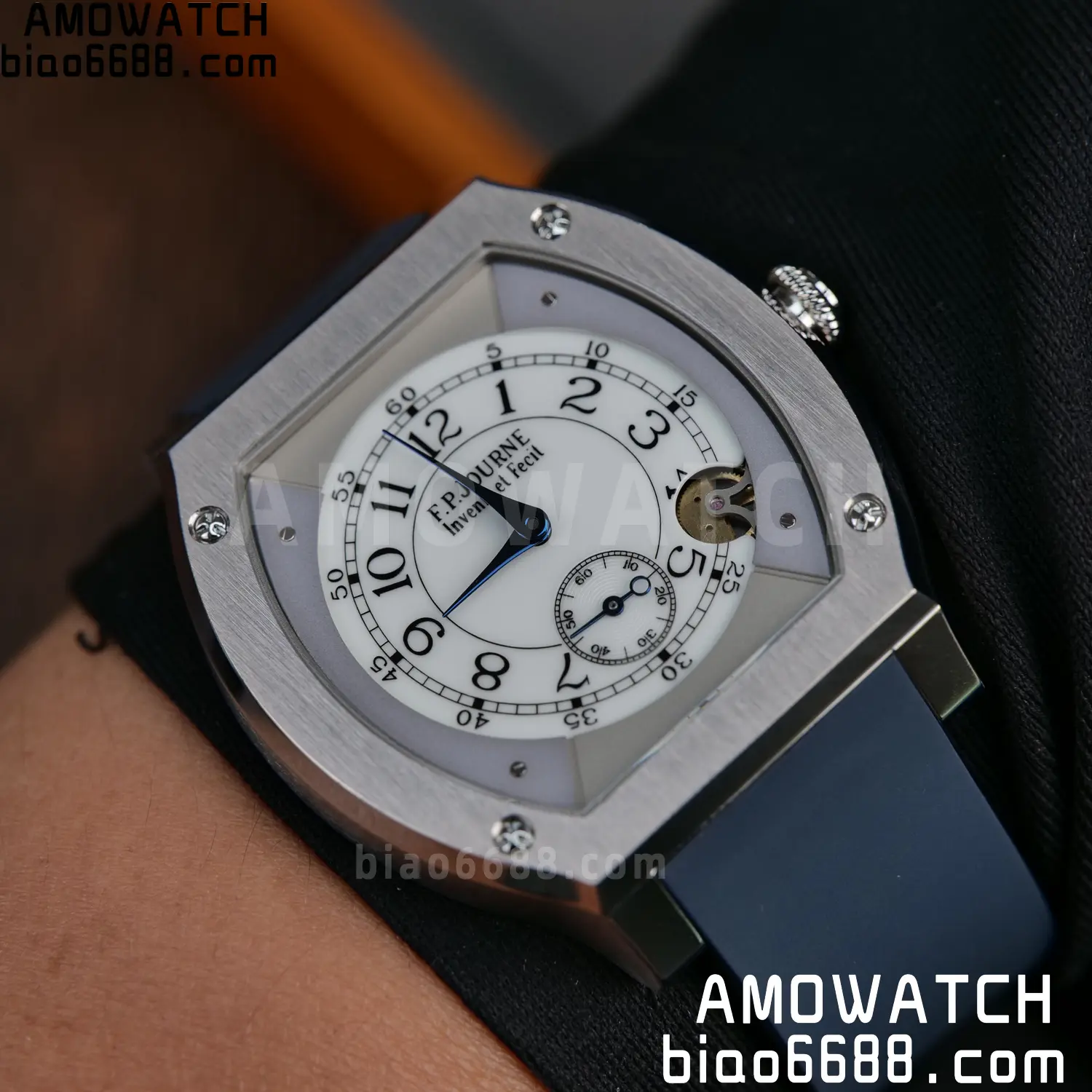 FPJ F.P.Journe Elegante FJ Factory Best Edition White Dial on Blue Rubber Strap Quartz V2 115 f490eb8fa7e2ee0 AMO Watch
