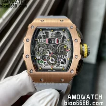 RICHARD MILLE RM11-03 RM1103 RG Chronograph RG Case KVF 1:1 Best Edition Crystal Skeleton Dial on Gray Rubber Strap A7750