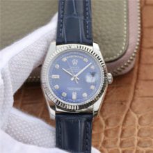【36mm男女可戴】Rolex劳力士星期日历型系列118139蓝色钻刻度表盘皮带腕表