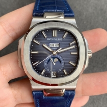 Patek Philippe Nautilus 5726/1A-001 Complicated SS 'Green Maker' 1:1 Best Edition Blue Textured Dial on Blue Leather Strap  A324 V3