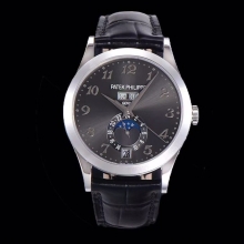 Patek Philippe Annual Calendar Moonphase 5396G-014 SS GRF 1:1 Best Edition Grey Dial on Black Leather Strap A324