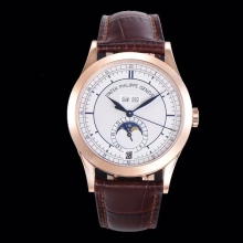 Patek Philippe Annual Calendar Moonphase 5396R RG GRF 1:1 Best Edition White Dial on Brwon Leather Strap A324