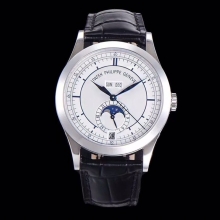 Patek Philippe Annual Calendar Moonphase 5396G-001 SS GRF 1:1 Best Edition White Dial on Black Leather Strap A324