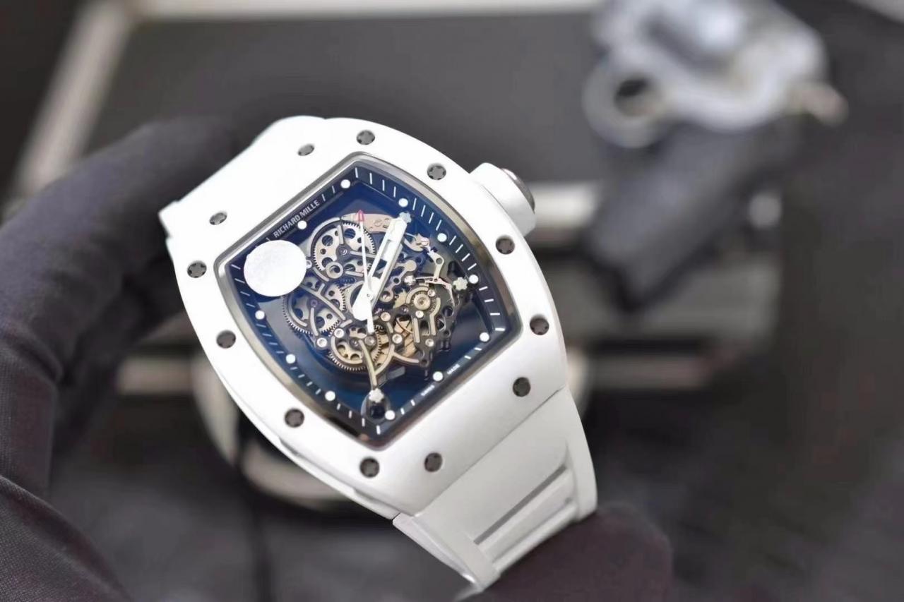 Richard Mille RM055 Ti White Ceramic ZF 1:1 Best Edition Skeleton Dial on White Rubber Strap NH05A V2