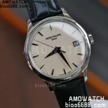 PP Calatrava 5227G SS 3KF 1:1 Best Edition White Dial on Black Leather Strap 324 V2