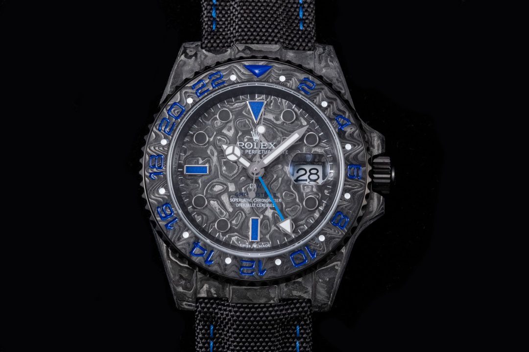 Rolex GMT Master II DIW Carbon JHF 1:1 Best Edition Blue-Black Dial on Black Nylon Strap VR3186 CHS