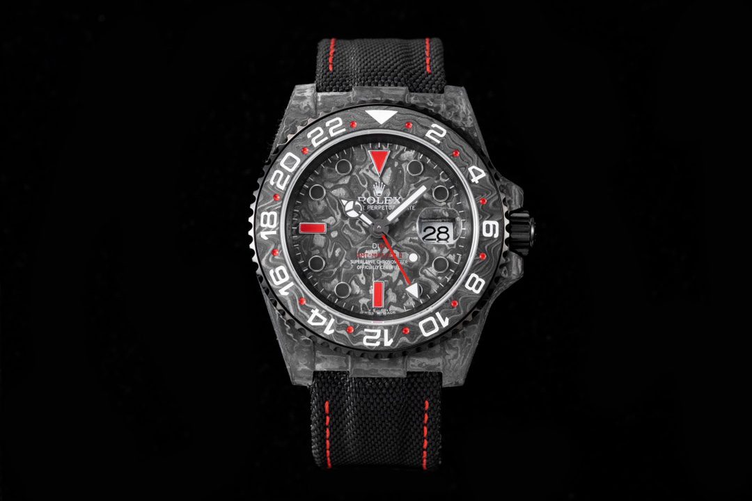 Rolex GMT Master II DIW Carbon JHF 1:1 Best Edition Red-Black Dial on Black Nylon Strap VR3186 CHS