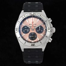 Breitling Chronomat B01 AB0134101K1A1 42mm SS TF 1:1 Best Edition Pink Dial on Black Rubber Strap A7750