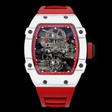 RICHARD MILLE RM027-02  RM2702 Nadal Real Tourbillon RMF Best Edition White Forge Carbon Red Inner Bezel on Red Rubber Strap