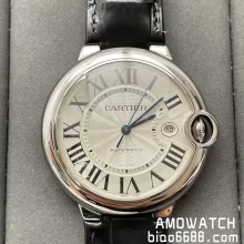 CARTIER Ballon Bleu WSBB0026 42mm SS AF 1:1 Best Edition White Texture Dial on Black Leather Strap A2824 V5