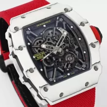 Richard Mille RM035 RM35-01 RM3501 White Carbon SONIC Factory Best Edition Skeleton Dial on Red Nylon Strap Clone RMUL2