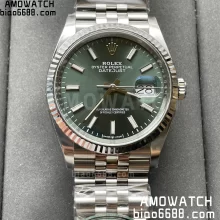 ROLEX DateJust 36 126234-0051 904L SS Clean Factory 1:1 Best Edition Fluted Bezel Green Dial on Jubilee Bracelet VR3235