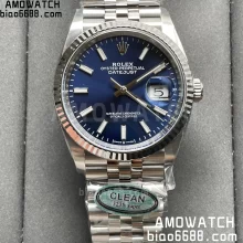 ROLEX DateJust 36 126234-0017 904L SS Clean Factory 1:1 Best Edition Fluted Bezel Blue Dial on Jubilee Bracelet VR3235