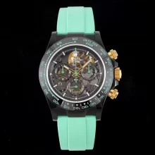 Rolex Daytona DLC Carbon Bezel GETF Best Edition Skeleton Green Dial on Green Rubber Strap SA4130