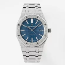 AP Royal Oak 41mm 15410 Frosted SS APSF 1:1 Best Edition Blue Textured Dial on SS Bracelet SA3120 Super Clone V2