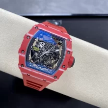 Richard Mille RM035 RM35-02 RM3502 Red Carbon T+ Factory Best Edition Skeleton Dial on Red Rubber Strap Clone RMUL3