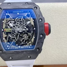Richard Mille RM035 RM35-02 RM3502 Black Carbon T+ Factory Best Edition Skeleton Dial on White Rubber Strap Clone RMUL3