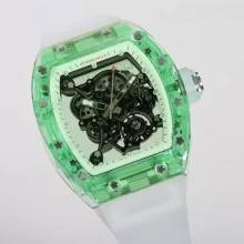 RM厂  RICHARD MILLE理查德米勒（理查德米尔）RM055 RM-055 绿色透明水晶表壳橡胶表带腕表
