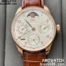 IWC Portugieser Perpetual Calendar RG IW503302 APSF 1:1 Best Edition White Dial on Brown Leather Strap A52610 Clone