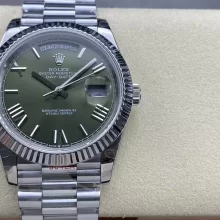 Rolex DayDate 228236 40mm GMF 1:1 Best Edition Green Dial Fluted Bezel on SS Bracelet A3255 or A2836 V3(Tungsten Heavy Version)