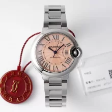 Cartier Ballon Bleu WSBB0046 33mm SS AF Factory 1:1 Best Edition Pink Dial on SS Bracelet A076