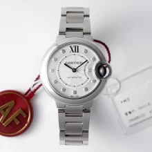 Cartier Ballon Bleu WSBB0021 33mm SS AF Factory 1:1 Best Edition white Dial on SS Bracelet A076