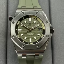 AP Royal Oak Offshore Diver 15720 SS APSF 1:1 Best Edition Green Dial on Green Rubber Strap A4308 Super Clone