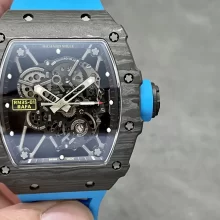 Richard Mille RM035 RM35-01 RM3501 Black Carbon SONIC Factory Best Edition Skeleton Dial on Blue Rubber Strap Clone RMUL2