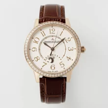 JL Rendez-Vous Night & Day 3442440 RG APSF 1:1 Best Edition White Textured Dial Diamonds Bezel on Brown Leather Strap A898