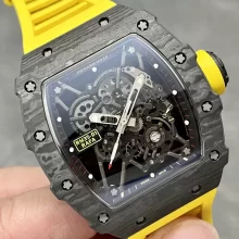Richard Mille RM035 RM35-01 RM3501 Black Carbon SONIC Factory Best Edition Skeleton Dial on Yellow Rubber Strap Clone RMUL2