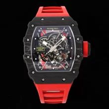 RICHARD MILLE RM035 Black Carbon SONIC Best Edition Skeleton Dial on Red Rubber Strap Clone RMUL2