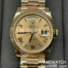 Rolex DayDate 228238 40 YG GMF 1:1 Best Edition Gold Rome Dial on President Bracelet A3255 or A2836 V3(Tungsten Heavy Versio)