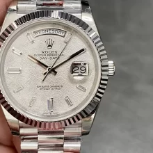 Rolex DayDate 228236 40mm GMF 1:1 Best Edition Meteorite Dial Fluted Bezel on SS Bracelet A3255 or A2836 V3(Tungsten Heavy Version)