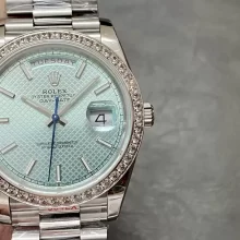 Rolex DayDate 228236 40mm GMF 1:1 Best Edition Ice Blue Grid Dial Fluted Bezel on SS Bracelet A3255 or A2836 V3(Tungsten Heavy Version)