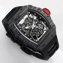 RICHARD MILLE RM035 RM35-02 Black Carbon BBR Factory Best Edition Skeleton Dial on Black Rubber Strap Clone RMUL2