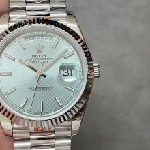 Rolex DayDate 228236 40mm GMF 1:1 Best Edition Ice Blue Dial Fluted Bezel on SS Bracelet A3255 or A2836 V3(Tungsten Heavy Version)