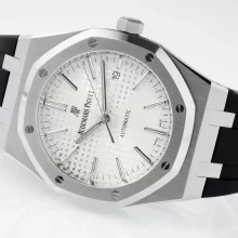 AP Royal Oak 41mm 15400 SS APSF 1:1 Best Edition White Textured Dial on Black Rubber Strap SA3120 Super Clone V3
