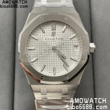 AP Royal Oak 41mm 15500 SS APSF 1:1 Best Edition White Textured Dial on SS Bracelet A4302 Super Clone V3
