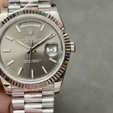 Rolex DayDate 228236 40mm GMF 1:1 Best Edition Grey Dial Fluted Bezel on SS Bracelet A3255 or A2836 V3(Tungsten Heavy Version)